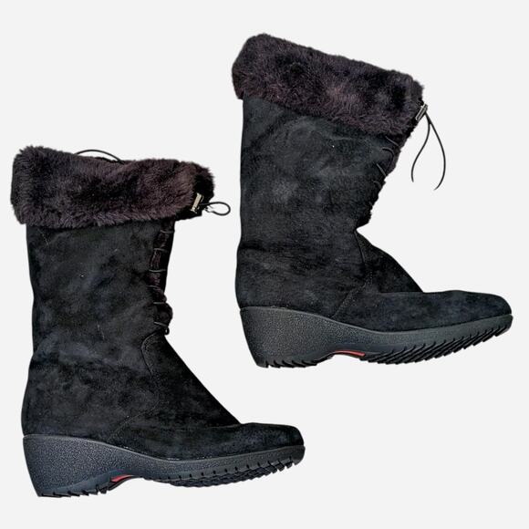 Khombu Black Leather Fur Boots - Picture 1 of 6
